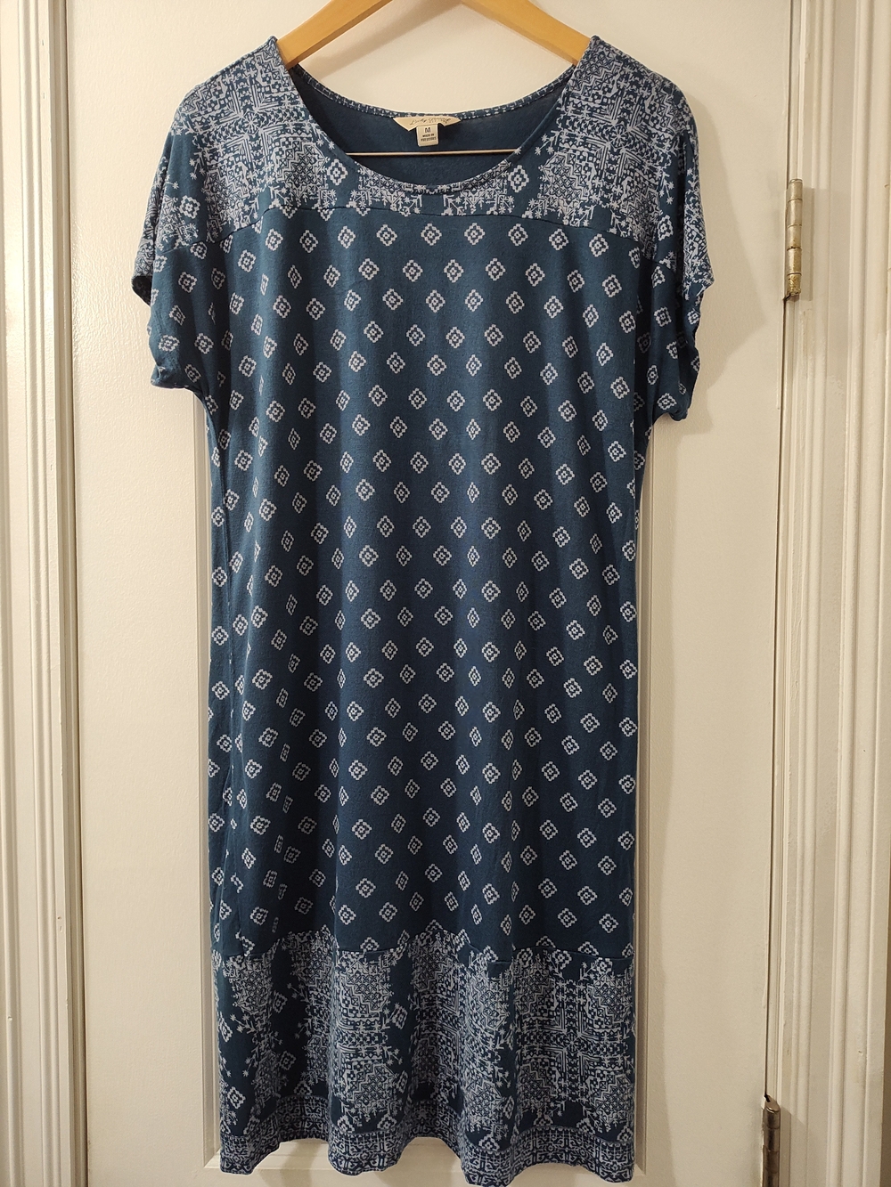 Lucky Brand Blue White Southwest Tribal Diamond Printed Mini Cotton Dress